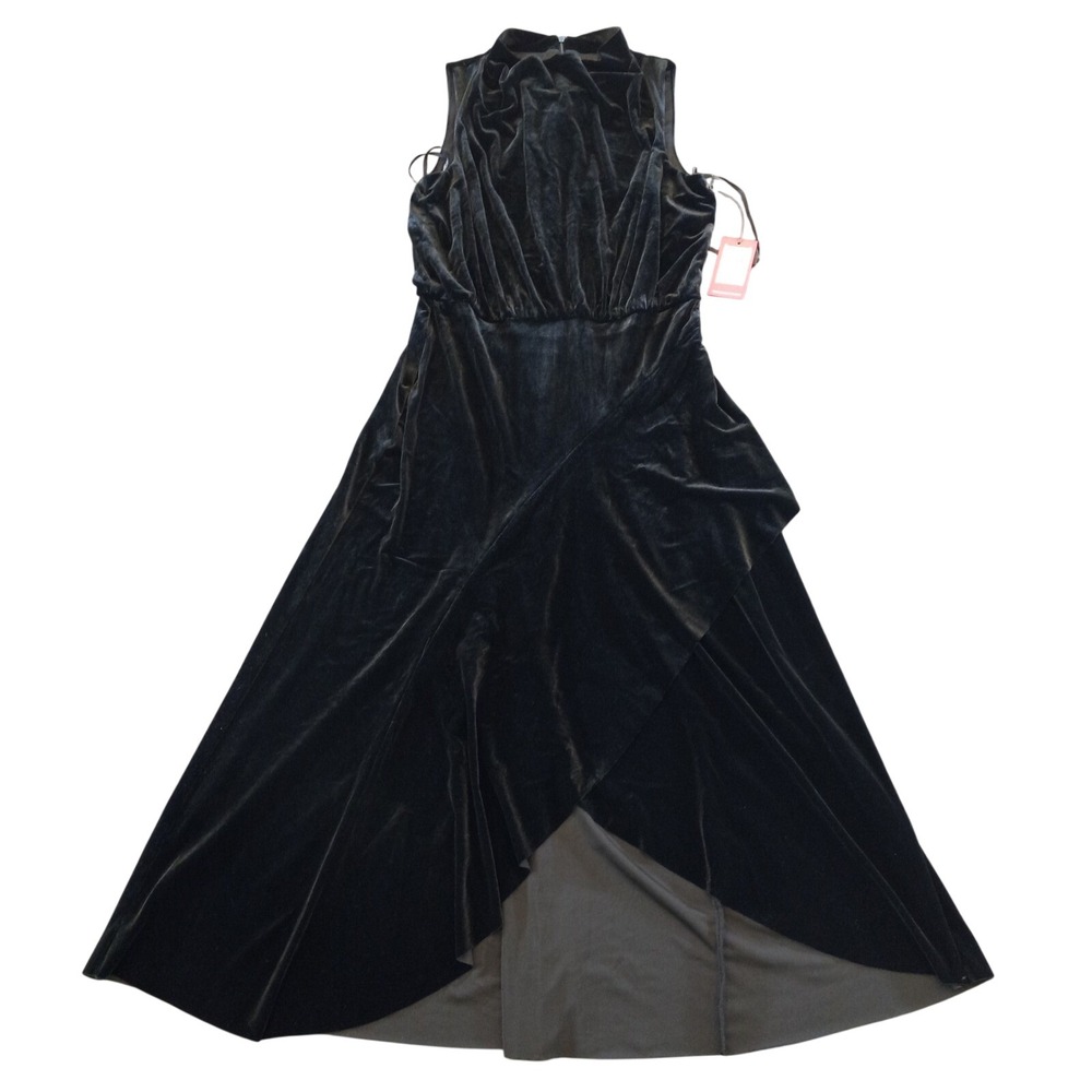 Vince Camuto Black Velvet Mock Neck High Low Gown Retail $168